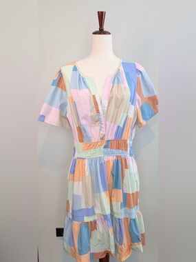 Anthropologie Pastel Patchwork Somerset Mini Dress Size XL